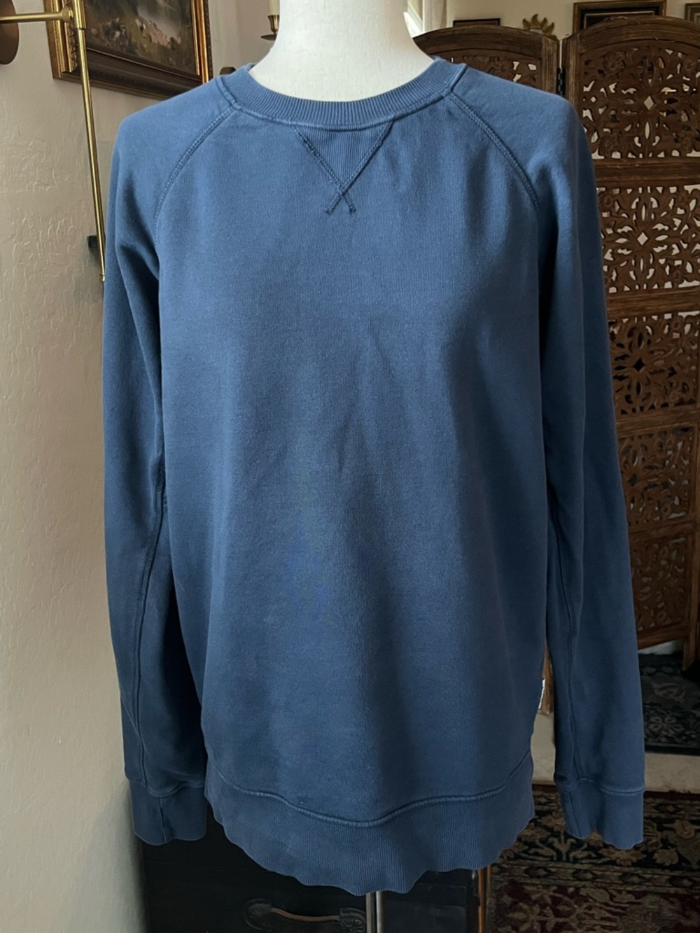 Pact Crewneck Raglan Sweatshirt Pullover Medium Blue Organic Cotton M